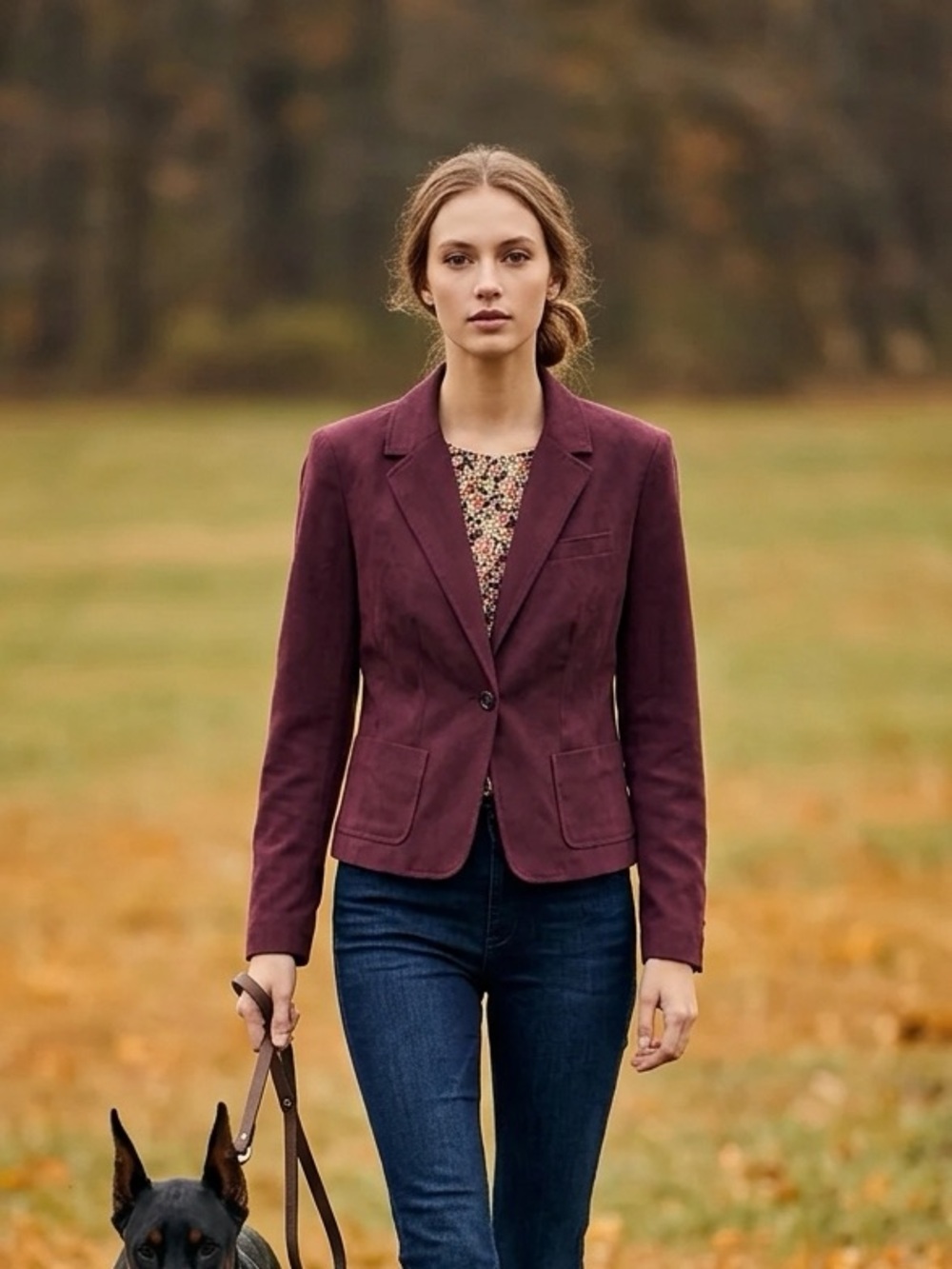 Women's Tailored faux suede Blazer in Burgundy